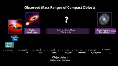 致密天體根據(jù)質(zhì)量的分類，圖片來源：NASA
