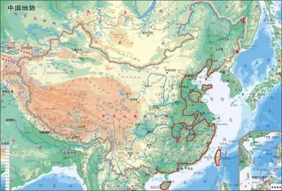 圖中紅色線就是當(dāng)時(shí)的中國(guó)的海岸線了……（圖片來(lái)源：http://news.ifeng.com/a/20171207/53948648_0.shtml）